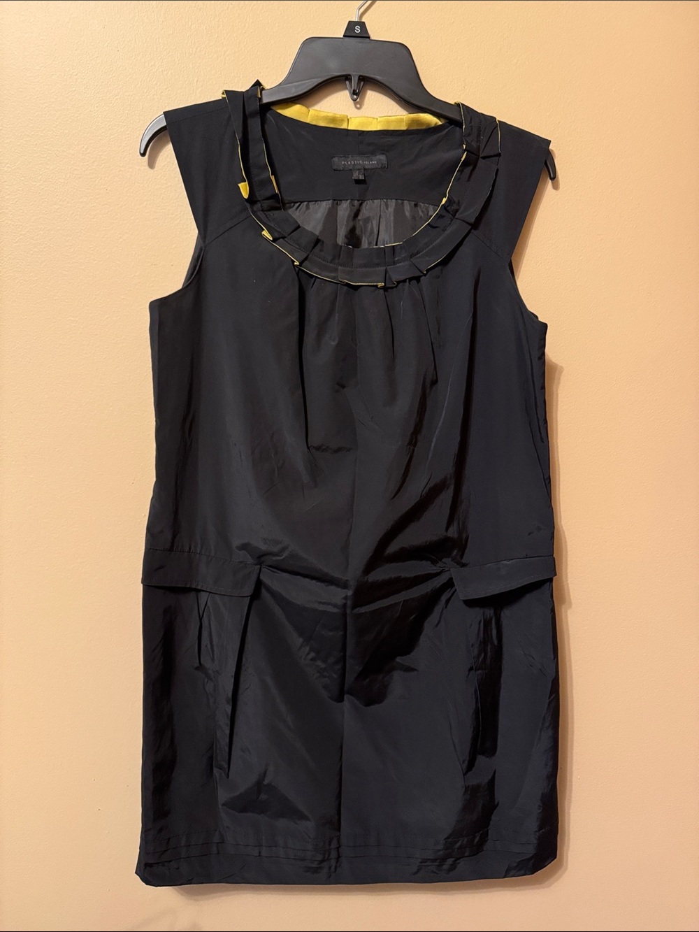 Plastic Island Black Mini Dress with Yellow Accent